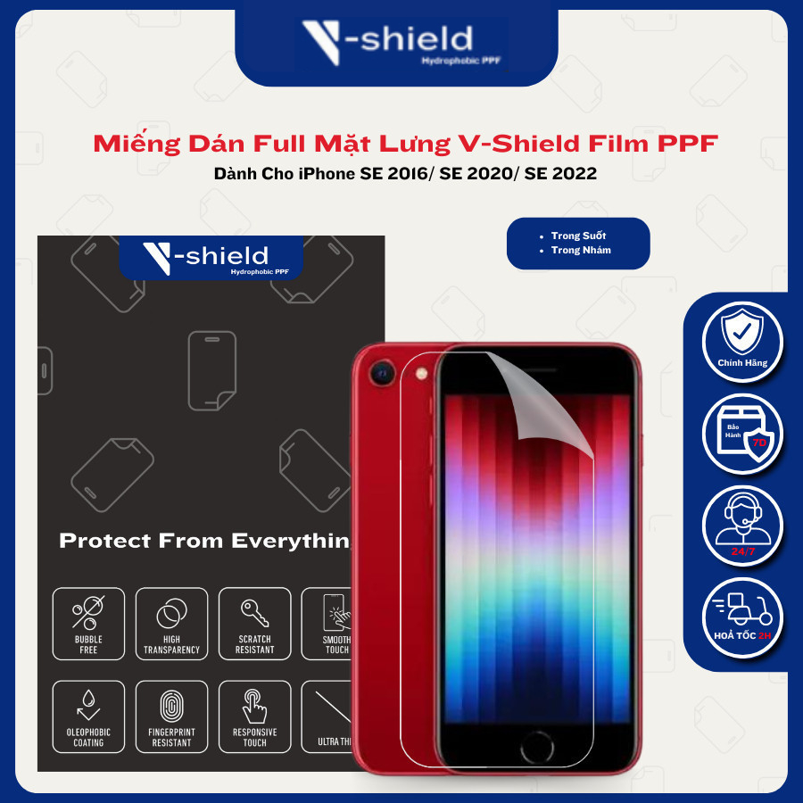 Mua 1 Tặng 1 Miếng Dán Full Mặt Lưng V-Shield Film PPF Cao Cấp Dành Cho iPhone SE 2016/ SE 2020/ SE 