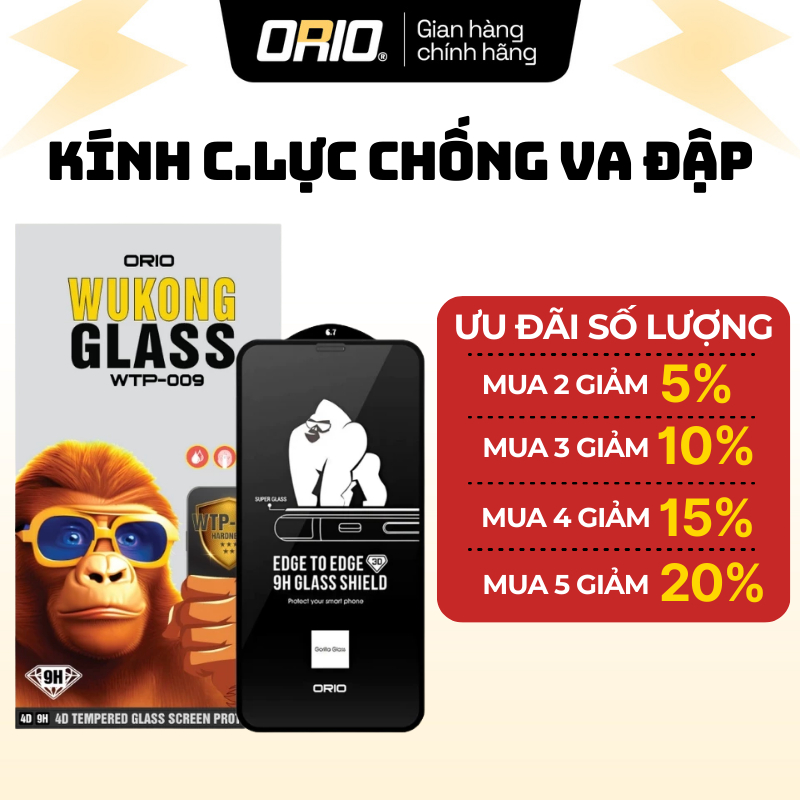 Kính Cường Lực iPhone ORIO WUKONG Khung Tự Dán Tự Động Lọc Bụi , Chống Va Đập Mạnh , Hạn Chế Vân Tay