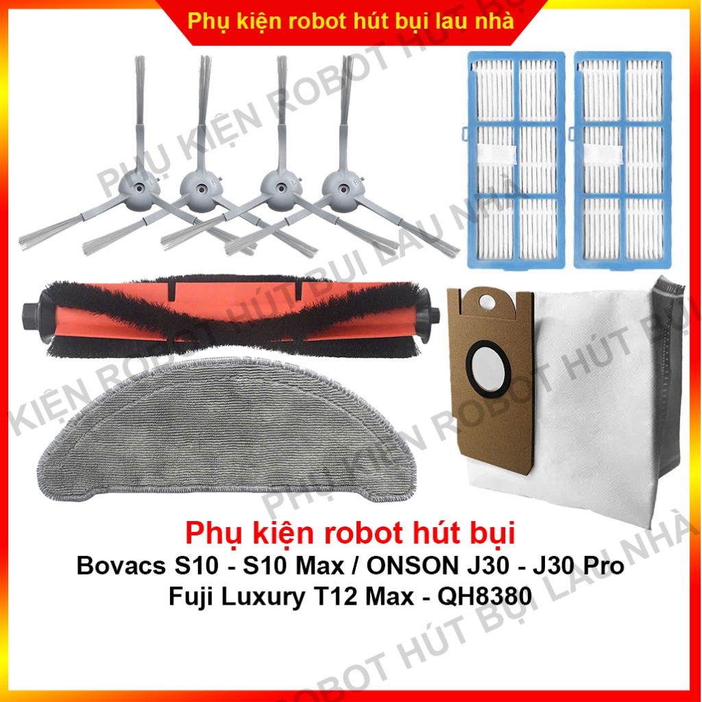 Chổi cạnh, chổi chính, lọc bụi, khăn lau, túi rác, chổi robot hút bụi Bovacs S10 Max / ONSON J30 - J