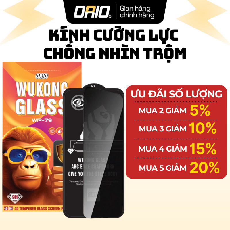 Kính Cường Lực iPhone Chống Nhìn Trộm + Hạn Chế Vân Tay ORIO WP79 ,Chống Va Đập Bảo Vệ Tối ưu