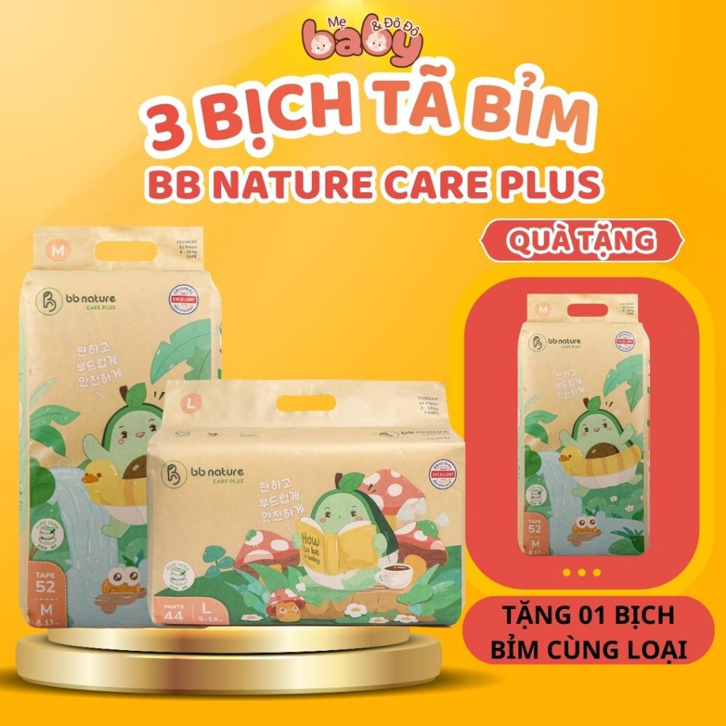 [ 3 Bịch Tã Bỉm BB Nature Care Plus ] [ Tặng 01 Bịch Cùng Loại ]  - Tã Bỉm BB Nature Care Plus Cho B