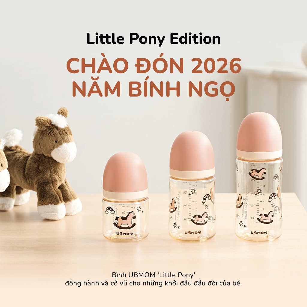 Bình Sữa PPSU UBMOM Họa Tiết Con Ngựa Dễ Thương 120ml/ 200ml / 280ml - Chống Sặc, Chống Tràn, An Toà
