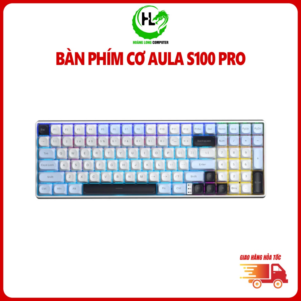 Bàn phím cơ Không dây AULA S100 Pro 3 Mode Kết nối 99 Phím Hot Swap Brown Switch LED Rainbow