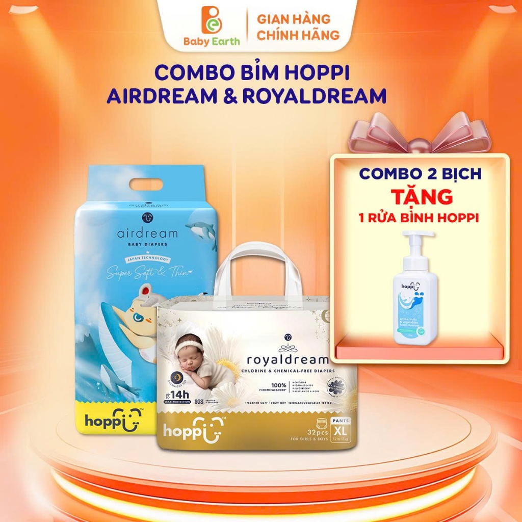 [ SIÊU HỜI ] Gồm 1 bịch tã - bỉm Hoppi Royaldream và 1 bịch tã - bỉm Hoppi Airdream cho bé