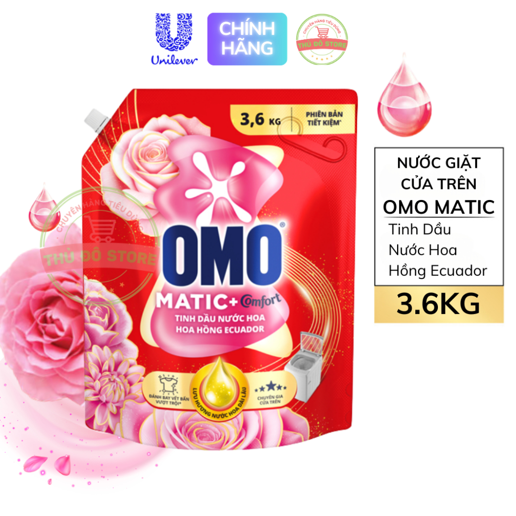 Nước Giặt OMO MATIC Cửa Trên Comfort Tinh Dầu Hoa Hồng Ecuador - Túi 3.6KG
