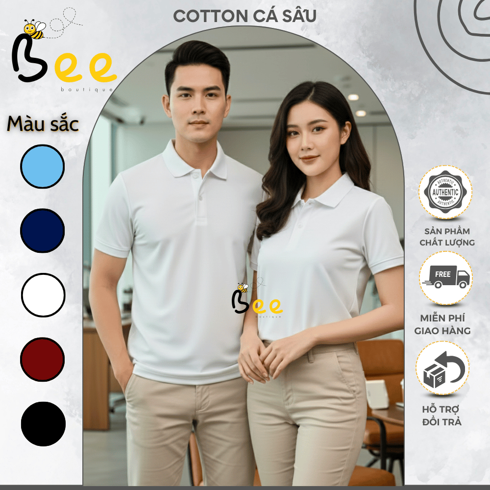 Áo polo trắng trơn cổ trụ unisex – thoáng mát – thanh lịch – dễ phối đồ.