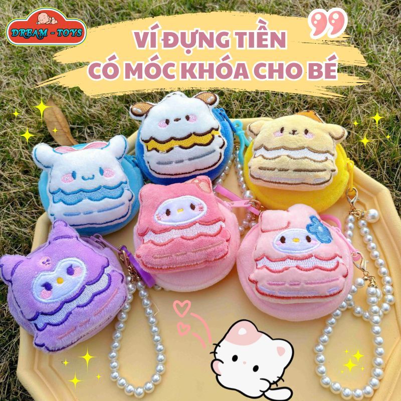 Ví Đựng Tiền Mini Có Dây Đeo Ngọc Trai Lấp Lánh Hoạt Hình Kuromi Kitty Thỏ Hồng Dễ Thương Chất Liệu 