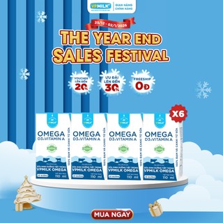   Combo 6 lốc  Sữa Dinh Dưỡng Tiệt Trùng VPMilk Omega Có Đường dạng hộp 110ml  4 hộp x 6  