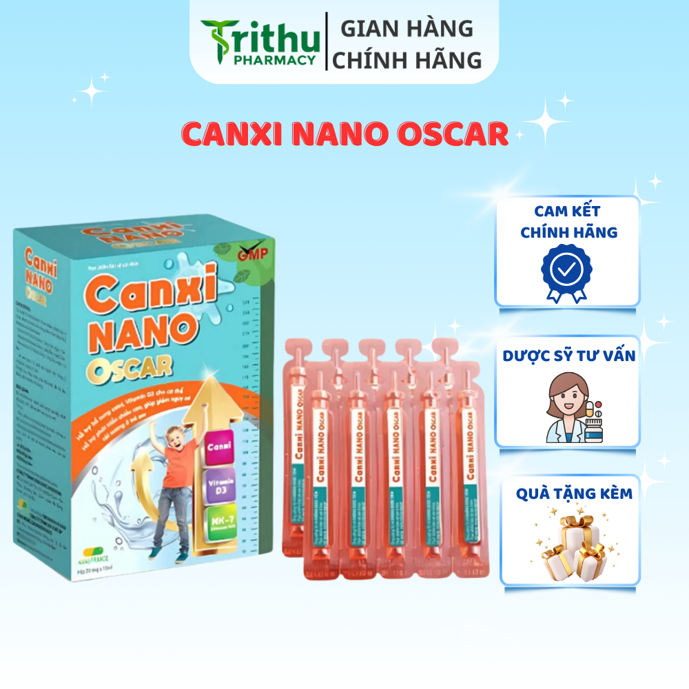 Canxi Nano Oscar Vạn Tam, Bổ Sung Canxi, Vitamin D3, Hỗ trợ phát triển chiều cao Hộp 20 Ống x 10ml
