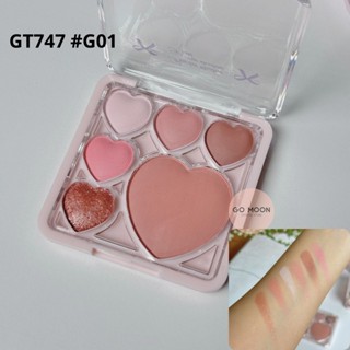  GOGO TALES Bảng phấn mắt 6 ô màu GT747 phấn mắt trái tim kèm má hồng nhũ lì mịn 12g Go Moon Shop 