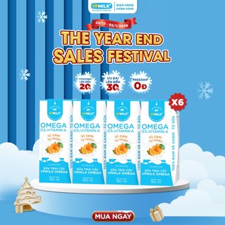   NỬA THÙNG 6 lốc  Sữa trái cây VPMILK Omega vị CAM tự nhiên 180ml  4 hộp x 6  