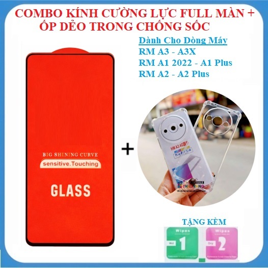 Combo kính cường lực Dành Cho Redmi A3 A3X Redmi A1 2022 A1 Plus Redmi A2 A2 Plus full màn hình + Ốp