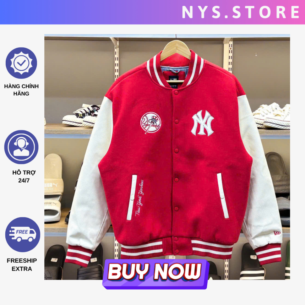 [CHÍNH HÃNG] Áo BOMBER New Era BOMBER Yankees tay da thân dạ đỏ mới phong cách Hàn Quốc Unisex Nam/N