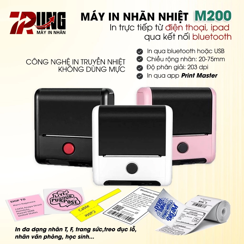Máy In Nhãn Di Động Aimo Phomemo M200, Bluetooth, In Qua App