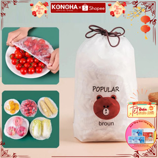 Màng Bọc Thực Phẩm KONOHA - Combo 5 Túi 500 Chiếc Có Chun Co Giãn Chùm Đầu Bảo Quản Thực Phẩm