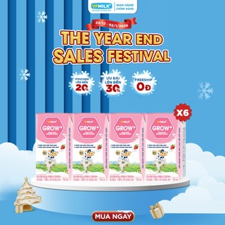   Combo 6 lốc  Sữa Tiệt Trùng VPMilk Grow+ Vị Dâu 110ml Cho Bé Từ 1 Tuổi  4 hộp x 6  