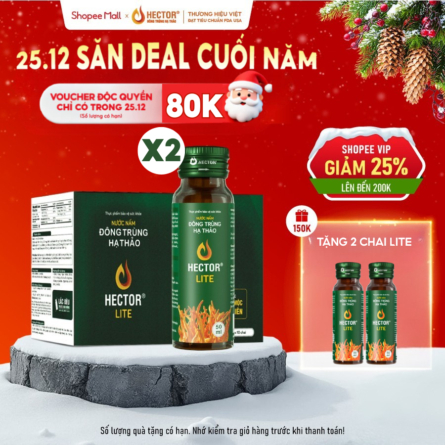 Combo 2 hộp Nước Nấm Đông Trùng Hạ Thảo Hector Lite (20 chai)