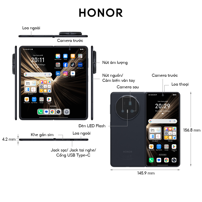 Điện Thoại Cao Cấp HONOR Magic V5 16GB+512GB | Pin 5820mAh | Màn hình 7.95 inch | Snapdragon 8 Elite | BigBuy360 - bigbuy360.vn