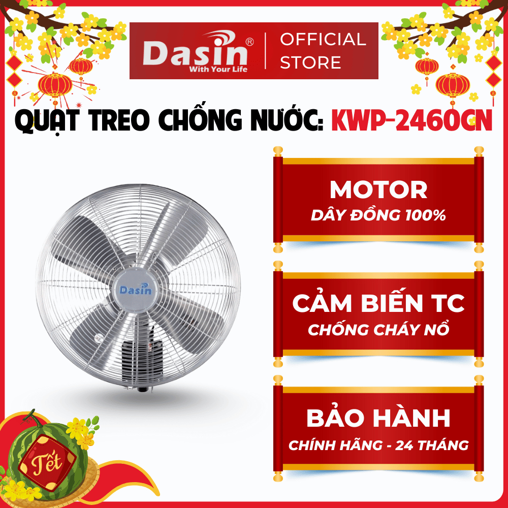 Quạt Treo Tường Dasin KWP-2460CN 235W, Quạt Điện Công Nghiệp Motor Lõi Đồng - Chính Hãng Dasin