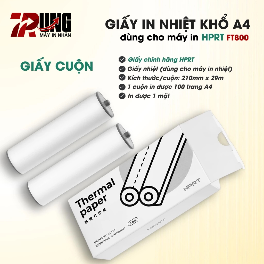 Giấy In Nhiệt Loại Cuộn Khổ A4 - Sử dụng cho máy in HPRT FT800 (Giấy chính hãng HPRT)
