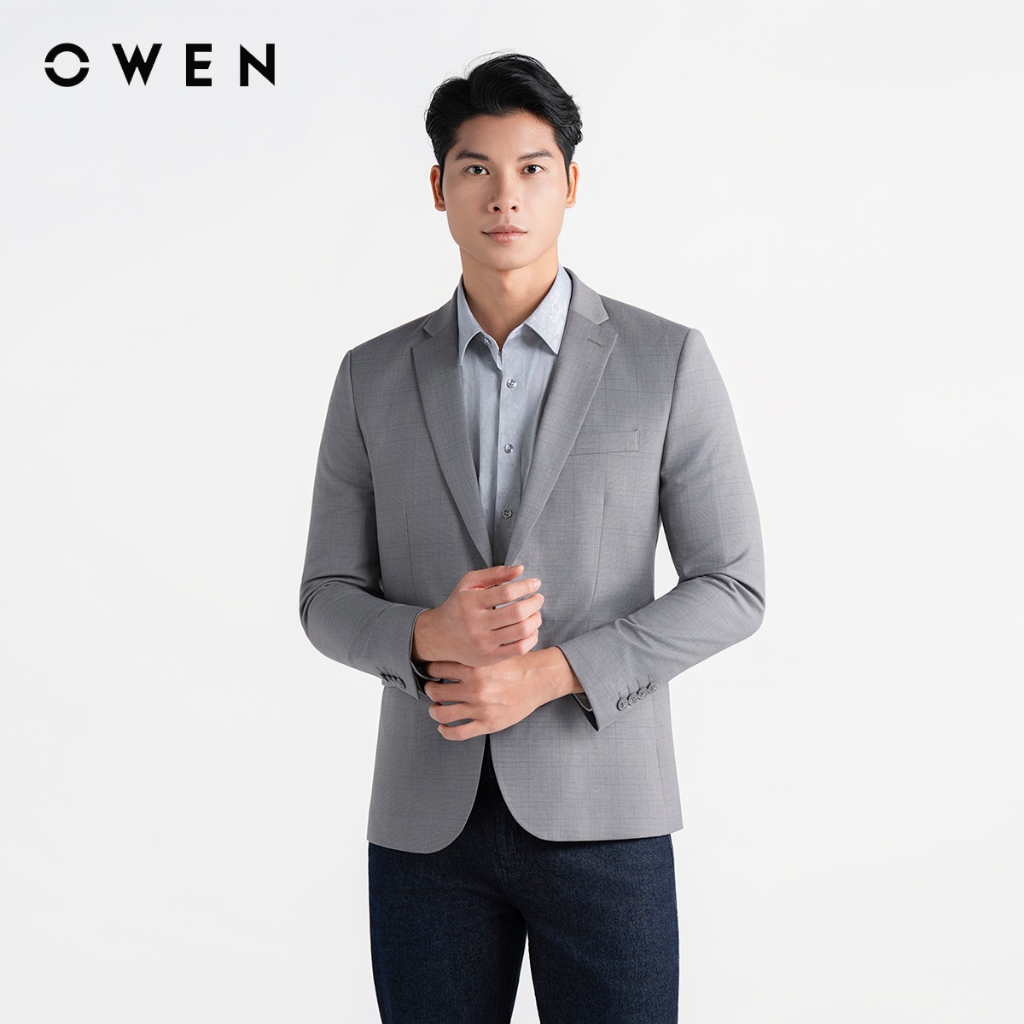 Owen - Áo blazer Slim Fit BLS256118 màu Xám đậm chất liệu TR Spandex
