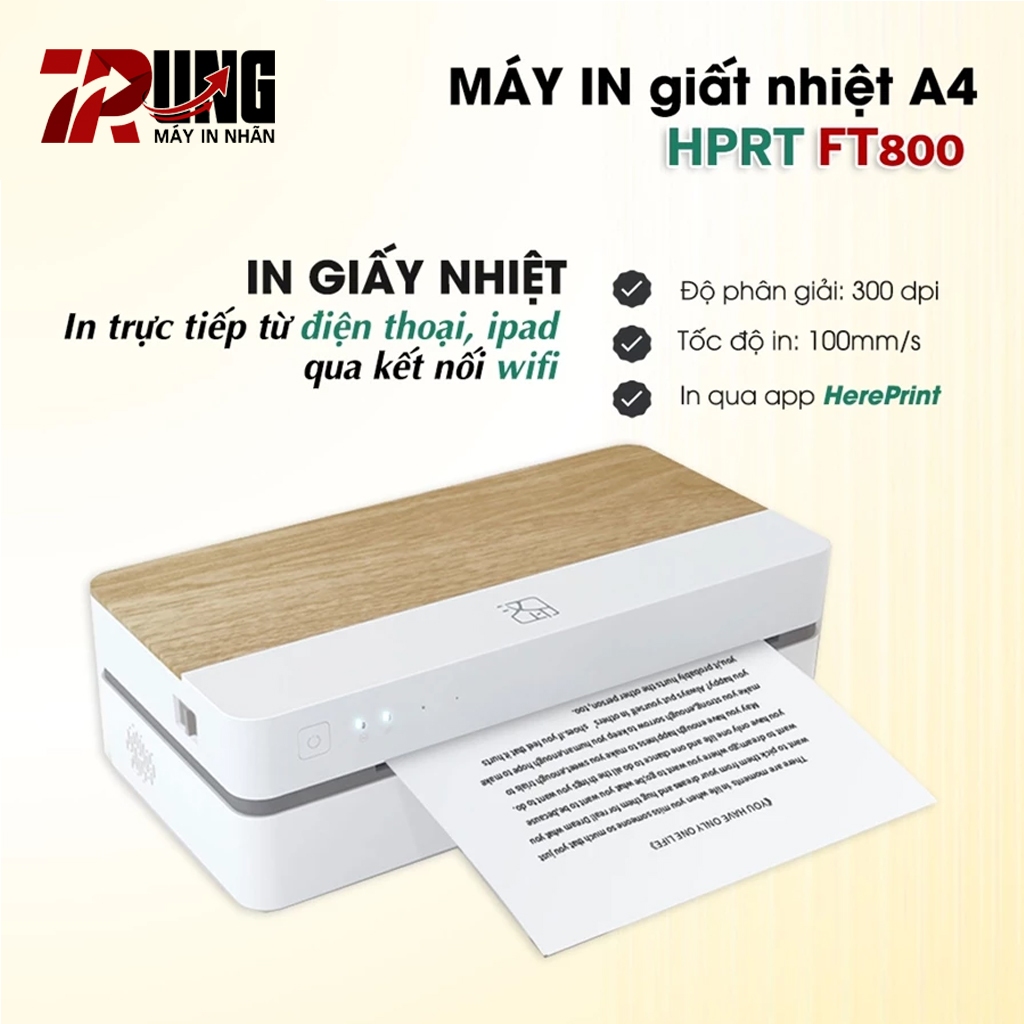 Máy in A4 NHỎ GỌN HPRT FT800 - In chuyển nhiệt, không cần mực kết nối Bluetooth/WiFi - Hàng chính hã