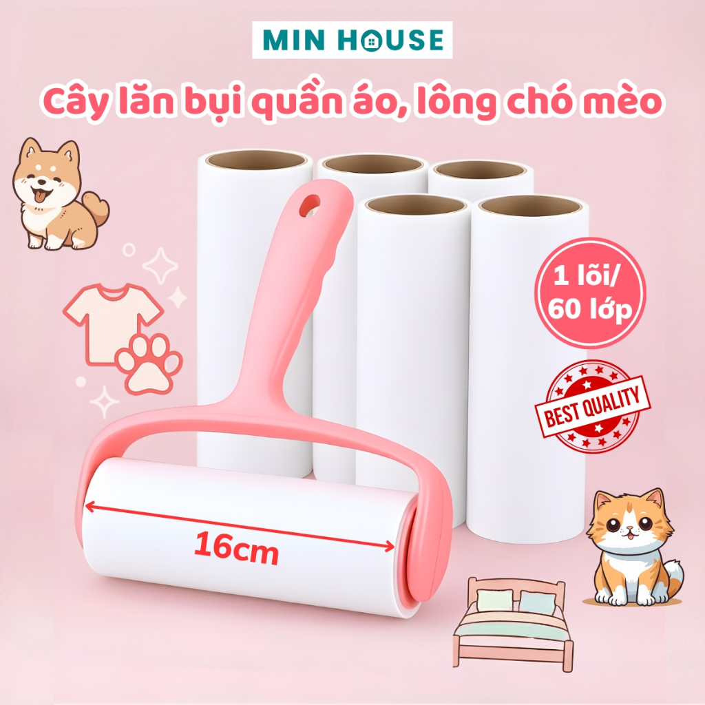 Cây Lăn Bụi Quần Áo 10cm - 16cm, Lăn Tóc Rụng, Ga Giường, Sofa, Lăn Lông Chó Mèo Có Lõi Lăn Thay Thế