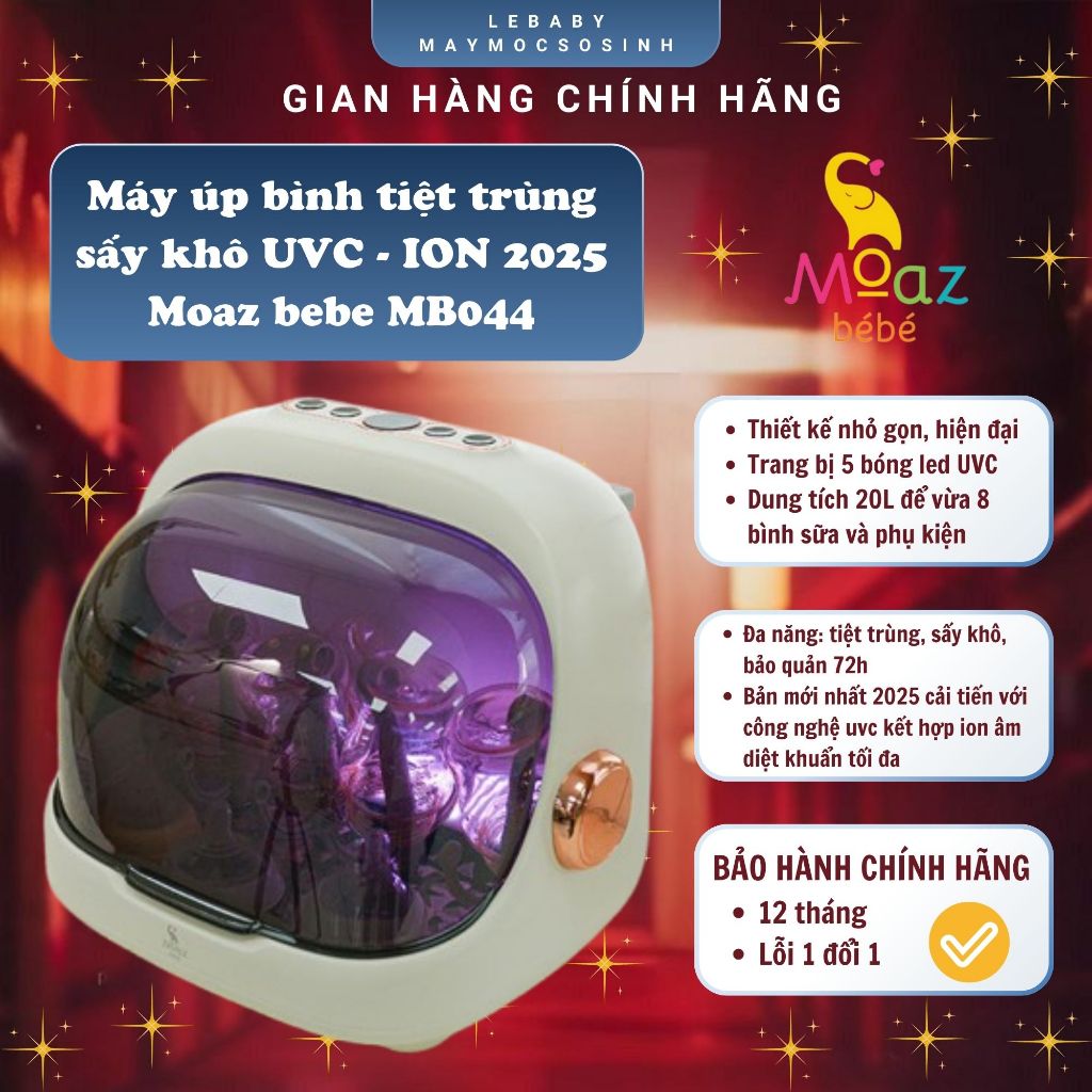 [BẢN UVC-ION 2025 MỚI] Máy úp bình sữa tiệt trùng sấy khô UVC - ION Moaz bebe MB044