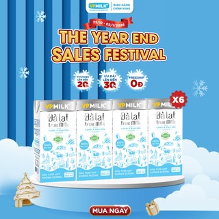   Combo 6 lốc  sữa tươi UHT Đà Lạt True Milk VPMilk không đường 180ml  lốc 4 hộp x 6  