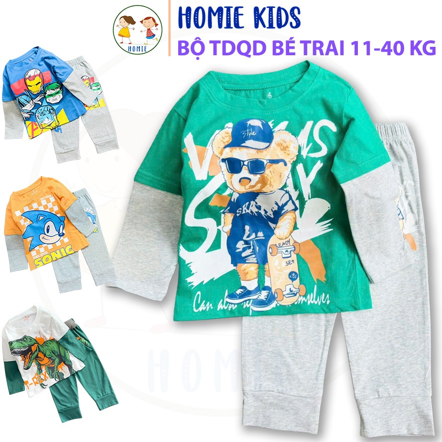 Đồ ngủ tay dài bé trai size đại 11-40 kg set bộ quần áo trẻ em vải cotton in hoạt hình ôtô khủng lon