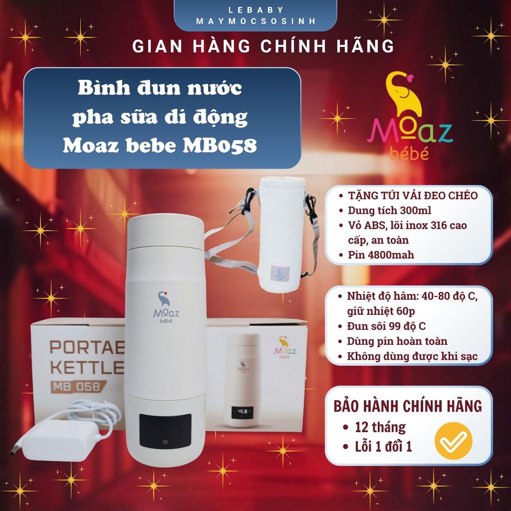 [ TẶNG TÚI ] Bình đun nước pha sữa di động Moaz bebe MB058 | Dung tích 300ml | Pin sạc tiện dụng | B