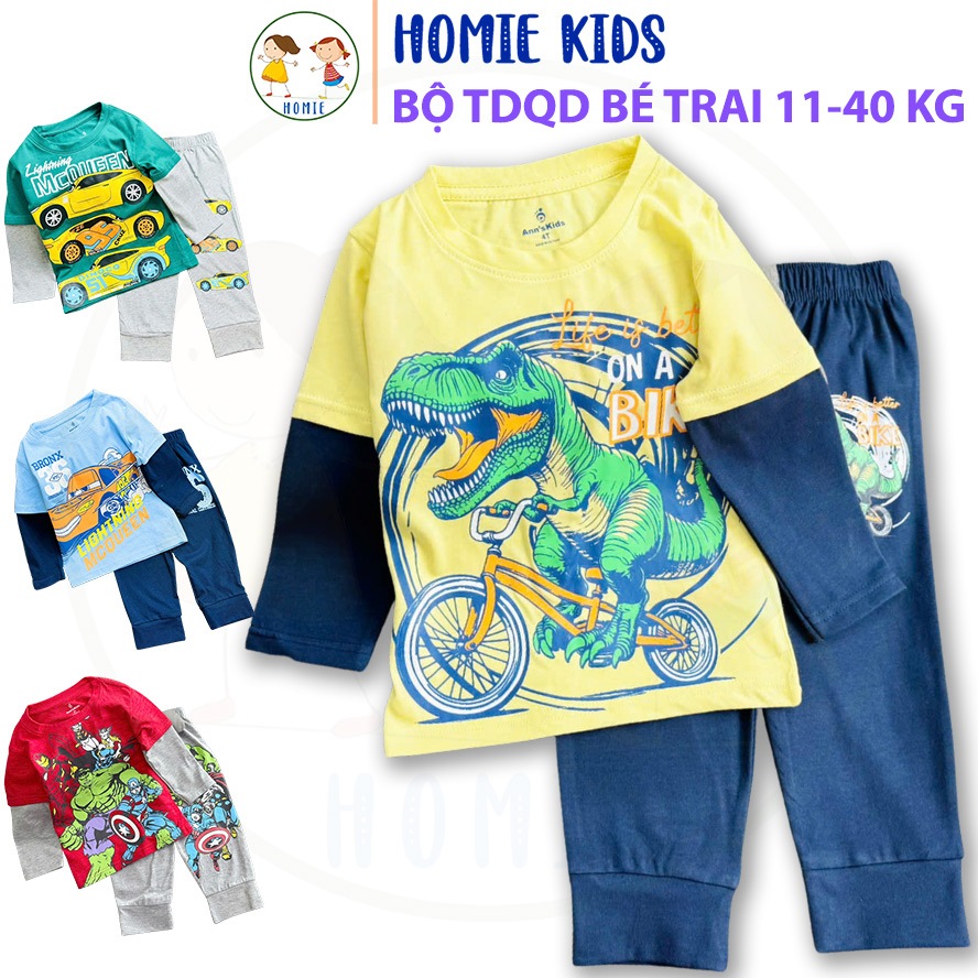 Bộ quần áo bé trai size đại 11-40 kg set đồ bộ tay dài thun cotton mặc mát in game khủng long capyba