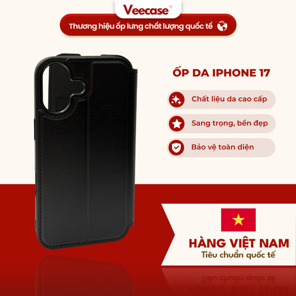 Ốp Da iPhone 17 Thường Màu Đen Bảo Vệ Cao Cấp, Sang Trọng Veecase