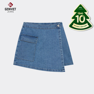  Quần Sooc Nữ Giả Váy GENVIET JEANS Vải Bò Dày Dặn Cạp May Chun Thiết Kế Thời Trang S251.G.TQ4228J08903 