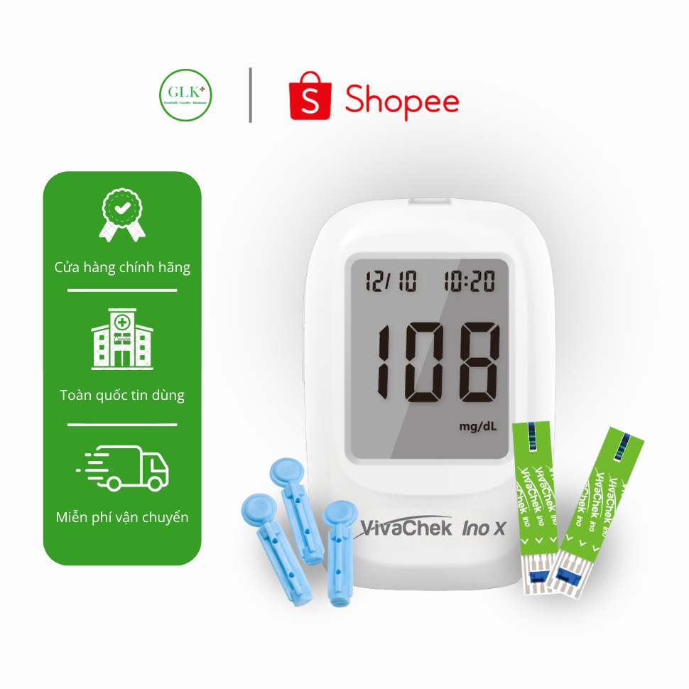 [COMBO] Máy Đo Đường Huyết + 10 Que Đo + 10 Kim Lấy Mẫu Cao Cấp Thương Hiệu VivaChek - Đường huyết