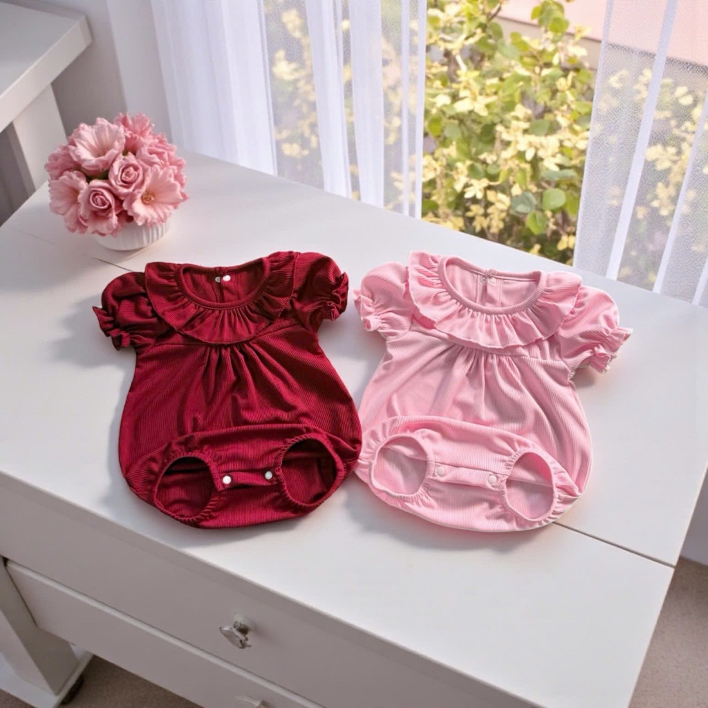 Body Bèo Nhún Chất Tăm Cotton Siêu Co Giãn, Body Trơn Cổ Bèo Dễ Thương Cho Bé Gái Từ SS - 12kg