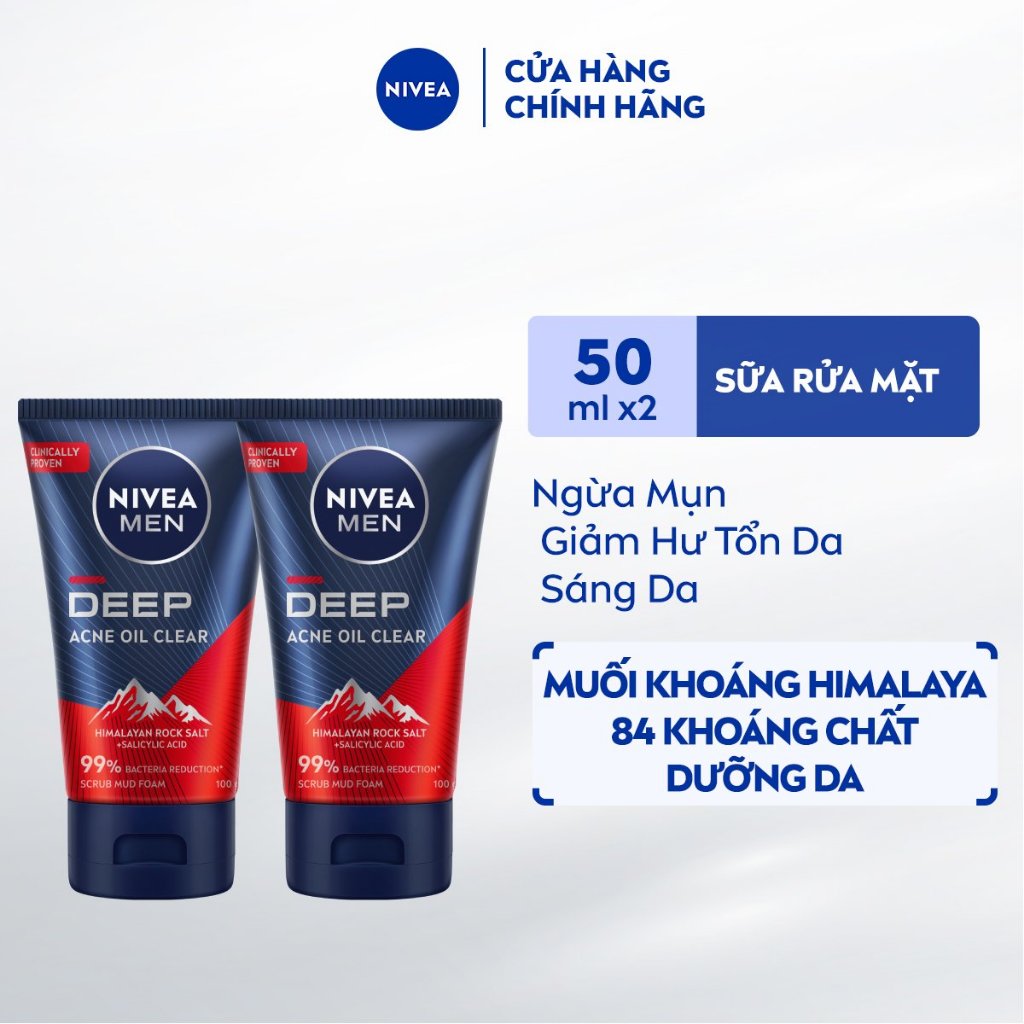 Bộ 2 Sữa Rửa Mặt NIVEA MEN Deep Muối Himalaya Ngừa Mụn | Sáng Da (100 g) - 88521x2