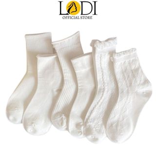 Tất Nữ Cổ cao Đẹp Dệt Kim Trắng Tinh Phong Cách Vintage Hàn Quốc LADI Mã T16