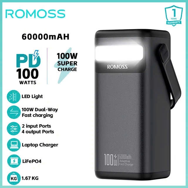 Pin Dự Phòng 60.000mAh ROMOSS PMT60, sạc nhanh 100W