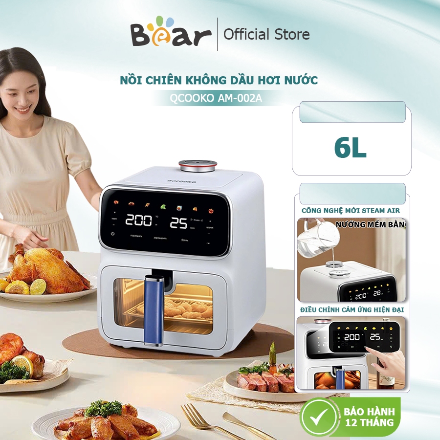 Nồi chiên không dầu QCOOKO, Nồi chiên hơi nước dung tích 6L, 1400W, công nghệ mới STEAM AIR thịt mềm mọng nước, giảm mỡ | BigBuy360 - bigbuy360.vn