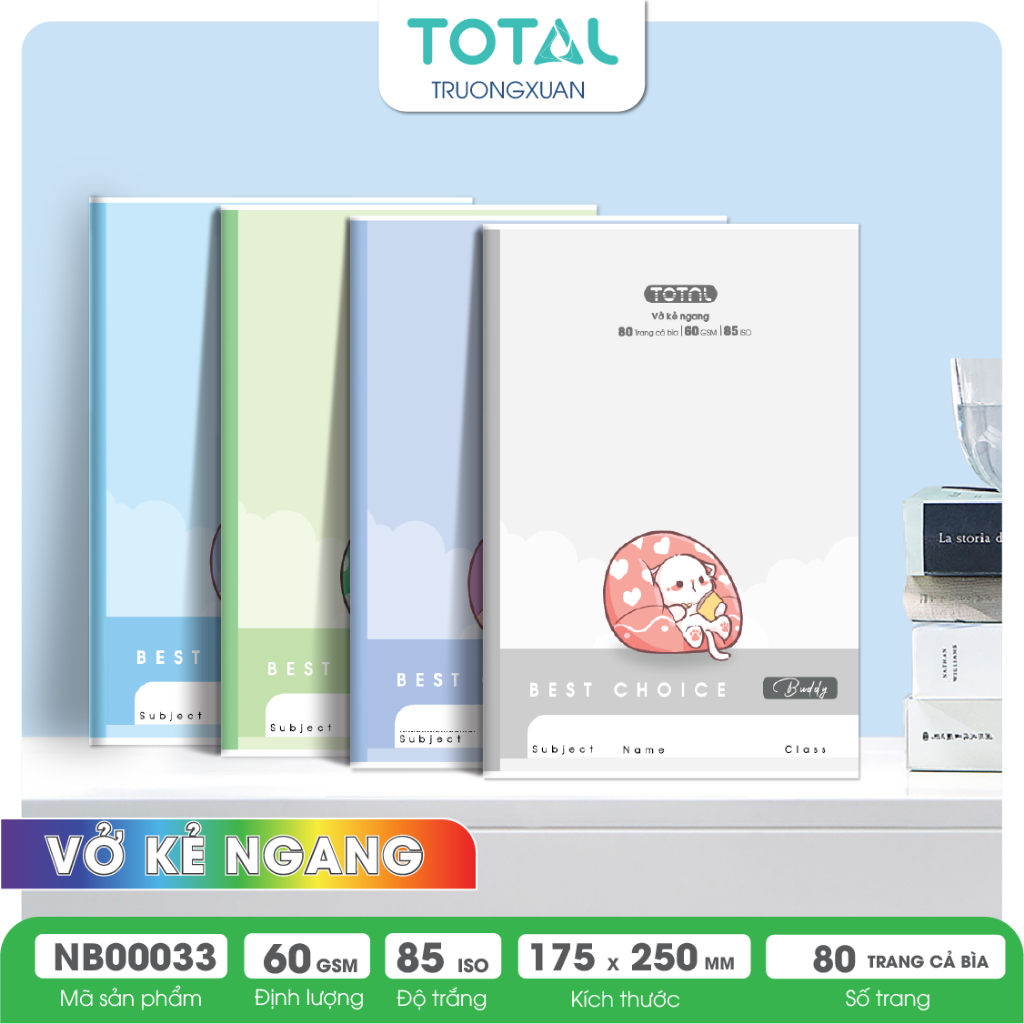 (Combo 5 quyển) Vở kẻ ngang Total Buddy - 80 trang.Mã:NB33