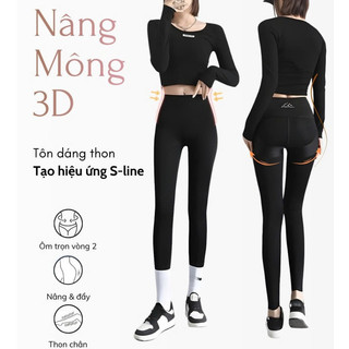  Quần Leeging Nữ Cạp Cao Siết Eo Nâng Mông 3D Vải Umi Dày Dặn Không Lộ Hack Dáng Chân Dài 