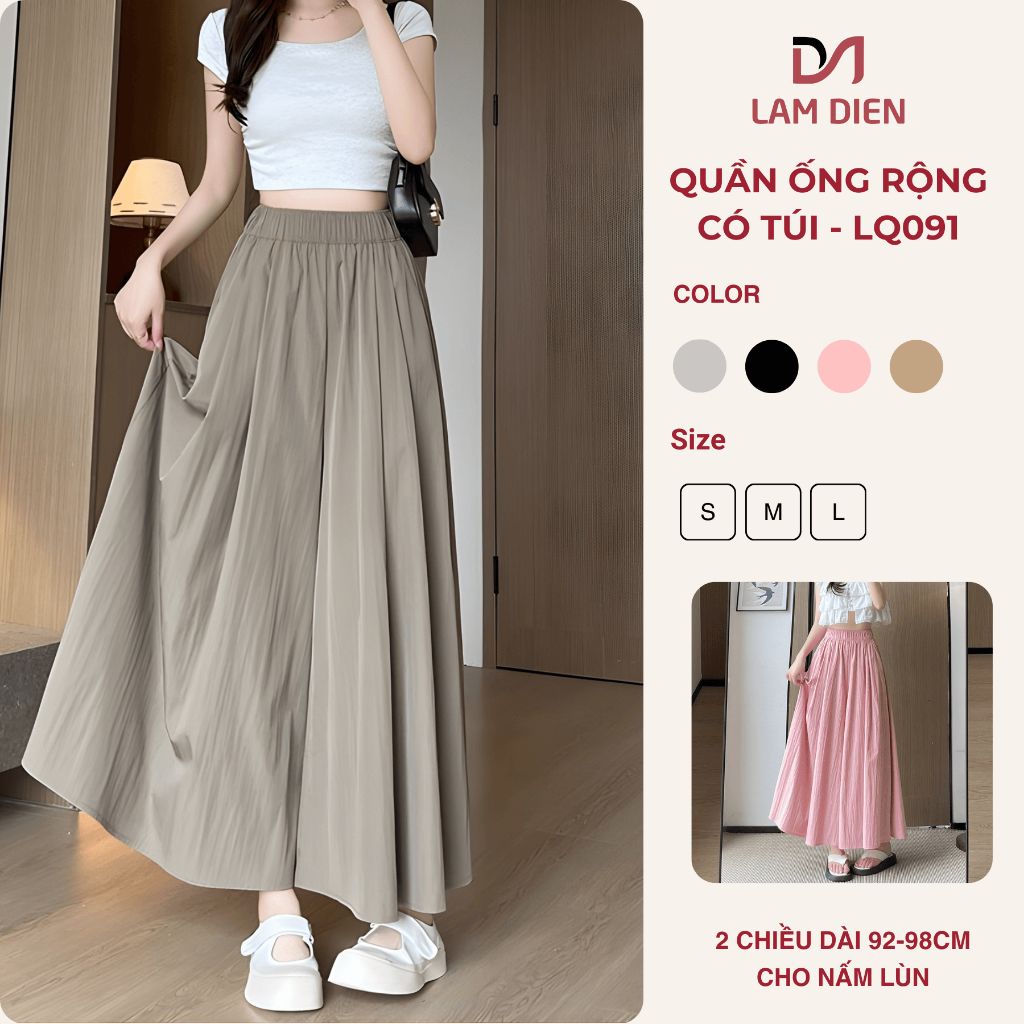 Quần Ống Rộng Nữ Có Túi, Quần Giả Váy Chất Gió Lụa Mềm Mại Trẻ Trung Cá Tính LQ019