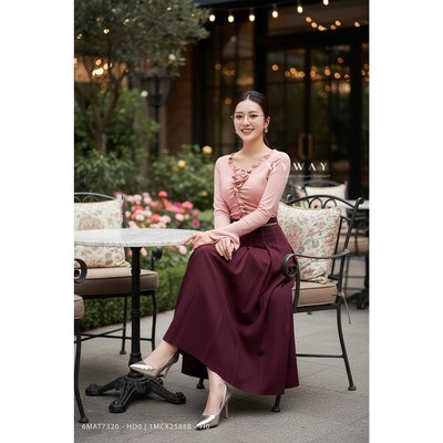 Áo Thun Nữ Dài Tay MY WAY Nhún Bèo ĐÍnh Hoa Cao Cấp 6mat7320