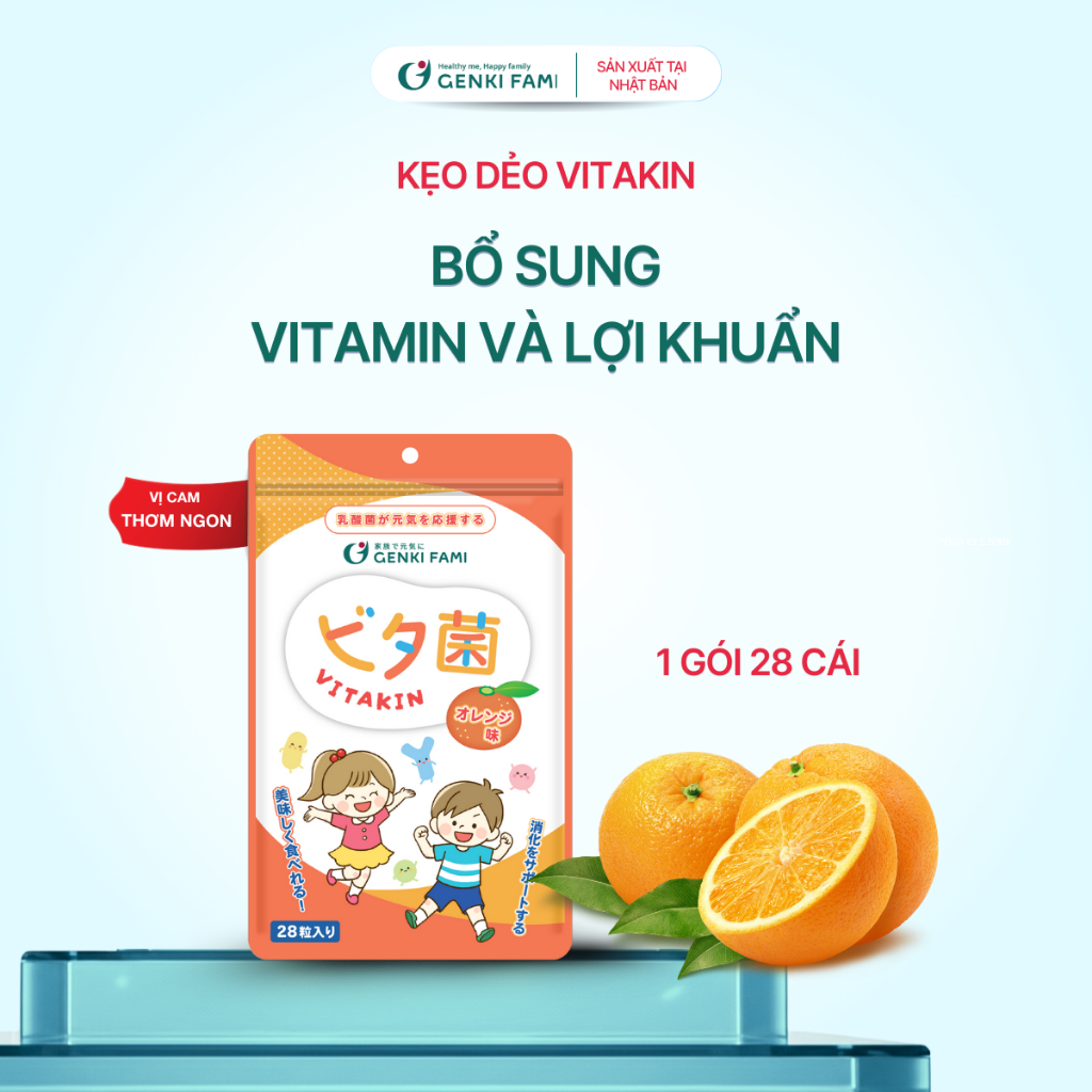 [Date T7/2026] Kẹo Dẻo Vị Cam Vitakin Genki Fami Gói 28 Cái