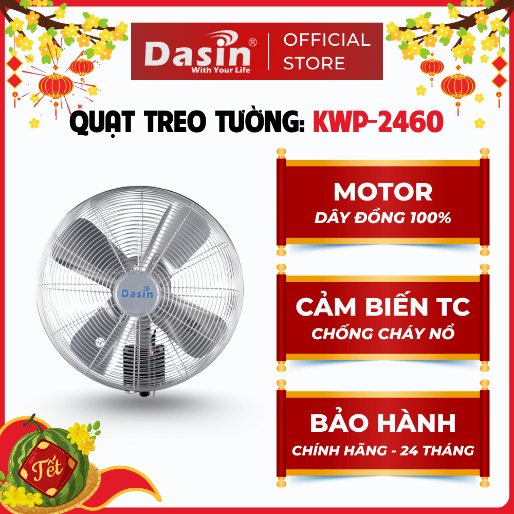 Quạt Treo Tường Dasin KWP-2460 300W Quạt Điện Công Nghiệp Motor Lõi Đồng Cánh Nhôm-Chính Hãng Dasin