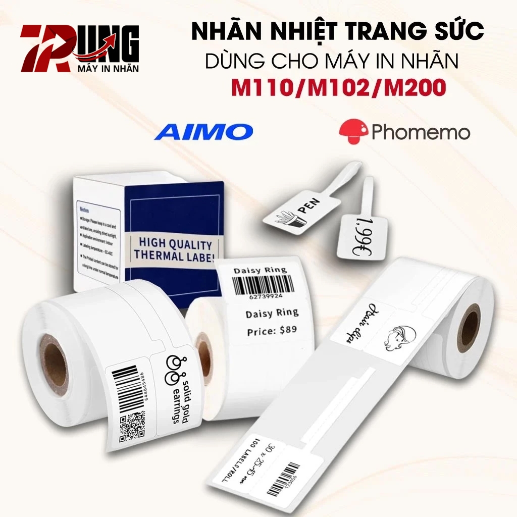 Nhãn In Dán Trang Sức Dùng Cho Máy In Nhiệt AIMO Phomemo M110/M200/M220 I Chính Hãng I Giấy In Nhiệt