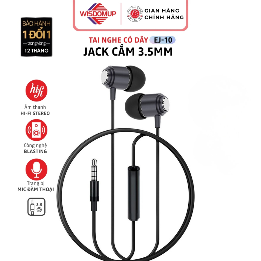 WISDOMUP Tai nghe có dây EJ jack 3.5mm âm thanh siêu hay, chiến game cực đã, dài 120cm, mức âm thanh
