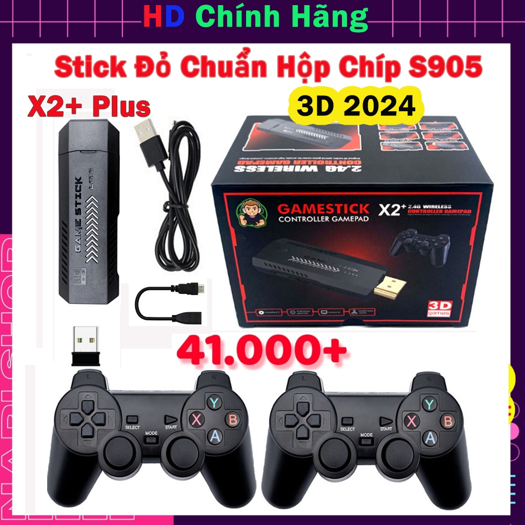 Máy Chơi Game Cầm Tay Stick Đỏ 4K 64gb X2 Pro Kết Nối Tivi HDIM 41000 + Game PSP, PS1, 3D,...Tay Cầm Kết Nối Không Dây