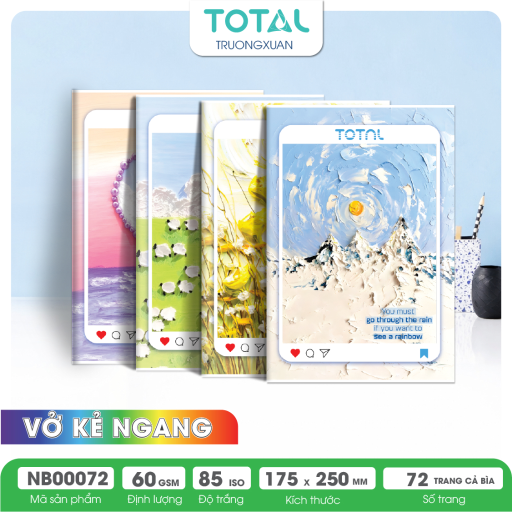 (Combo 5 quyển) Vở kẻ ngang Total 72-80 trang phong cách mới